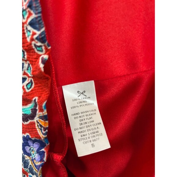 Everly Red Floral Cold Shoulder Mini Dress Boho Festival Small - Picture 12 of 12
